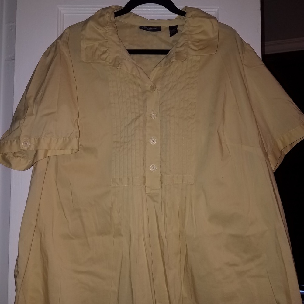 Context Woman pale yellow short sleeve blouse